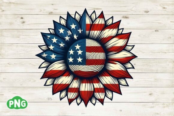 4th Distressed Patriotic Sunflower Png for Crafts