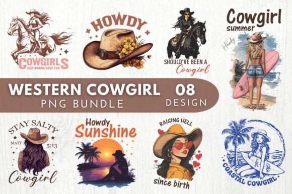 Western Cowgirl PNG Bundle, Howdy PNG for Crafts and Graphics